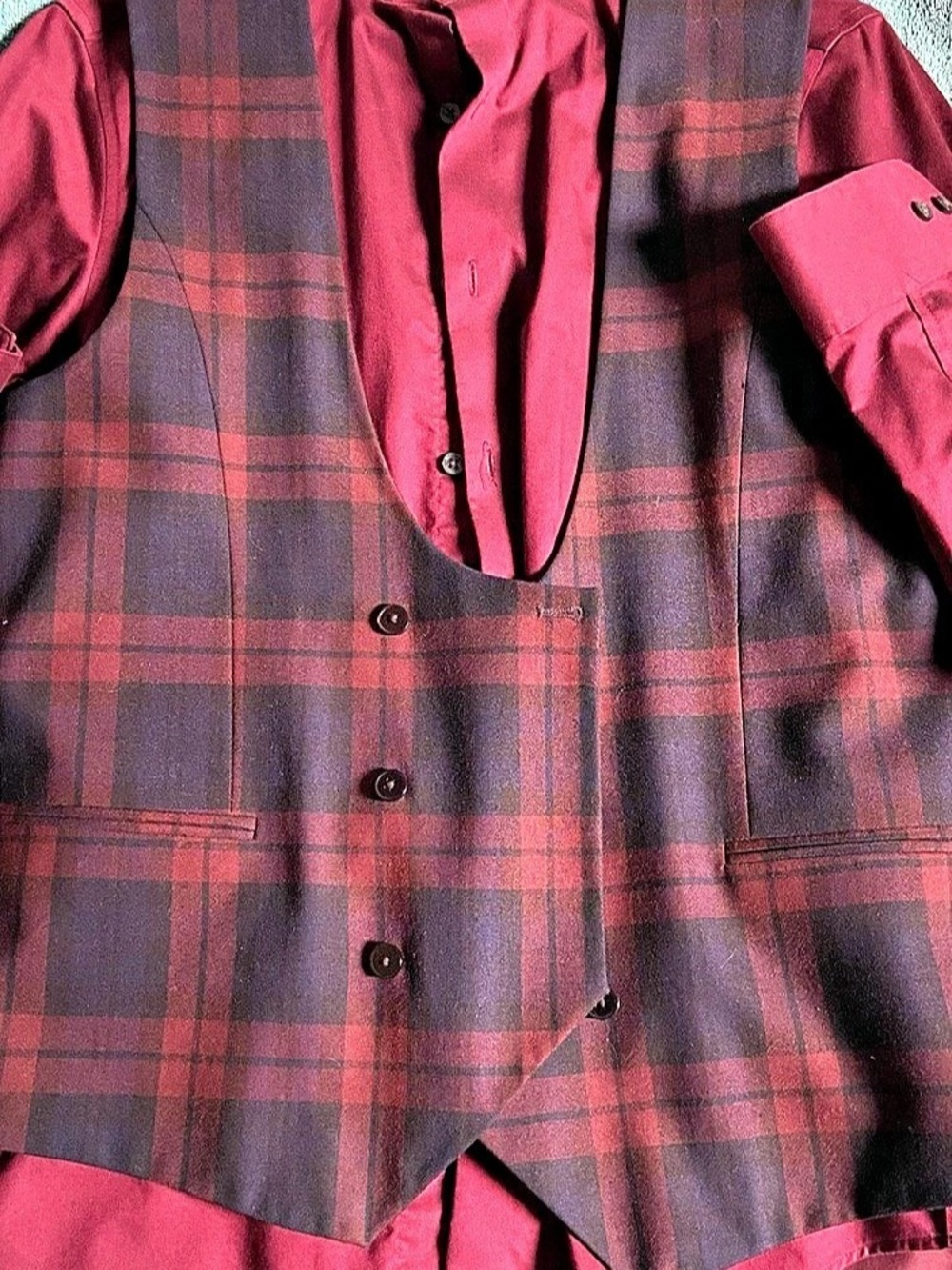 Twisted Tailor Ginger Tartan Waistcoat Plaid Set Purple & Red 42 R